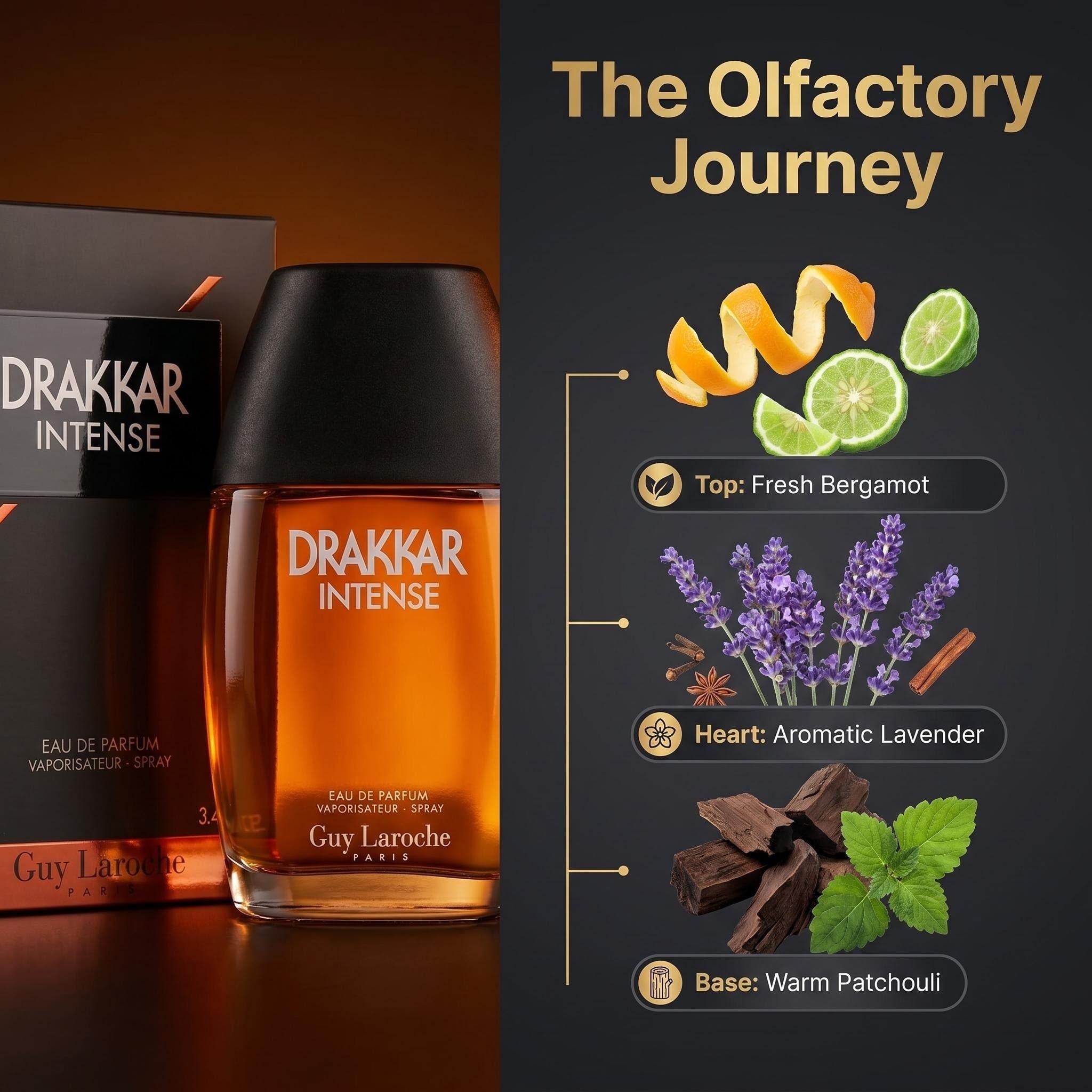 Drakkar Intense Eau de Parfum by Guy Laroche - Ambery Fougère Men's Fragrance 3.4 oz